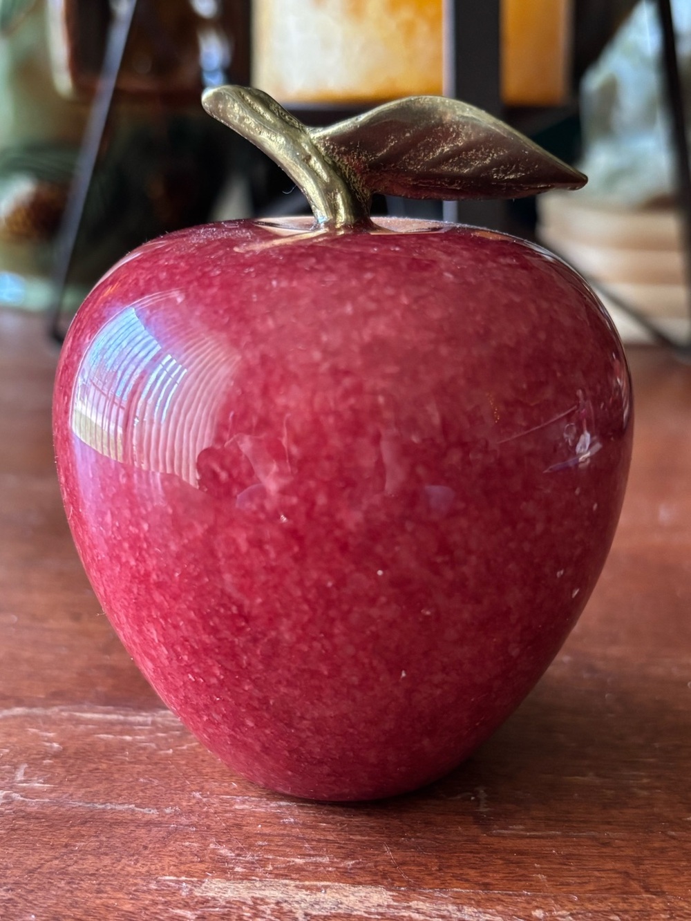 vintage polished red marble or alabaster apple paperweight